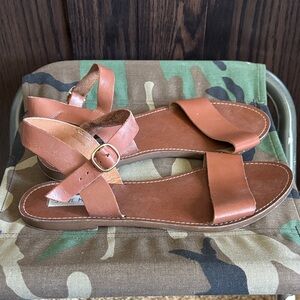 Steve Madden Tan Leather Cross-Strap Sandals
